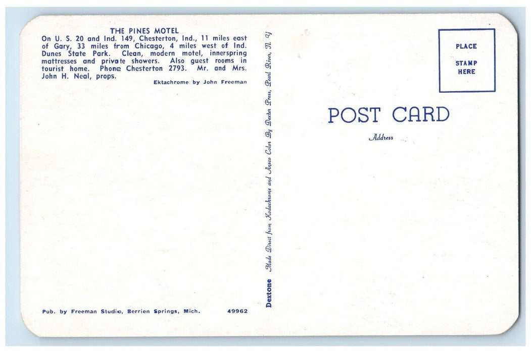 c1950's The Pines Motel View Chairs Chesterton Indiana IN Vintage Postcard