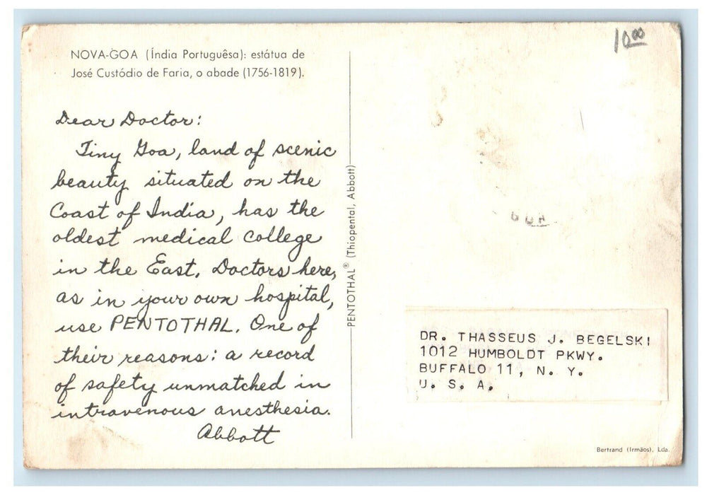 c1950's Pentothal Abbott India Advertising Emperor Palpatine Monument Postcard