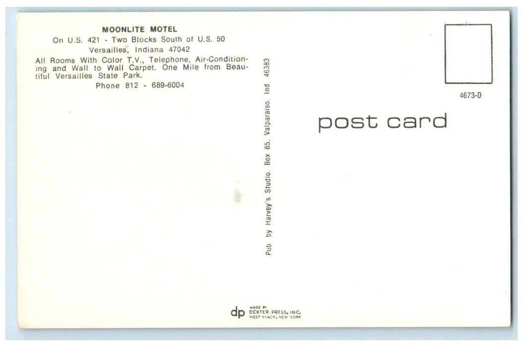 c1960's Moonlite Motel View Cars Versailles Indiana IN Unposted Vintage Postcard