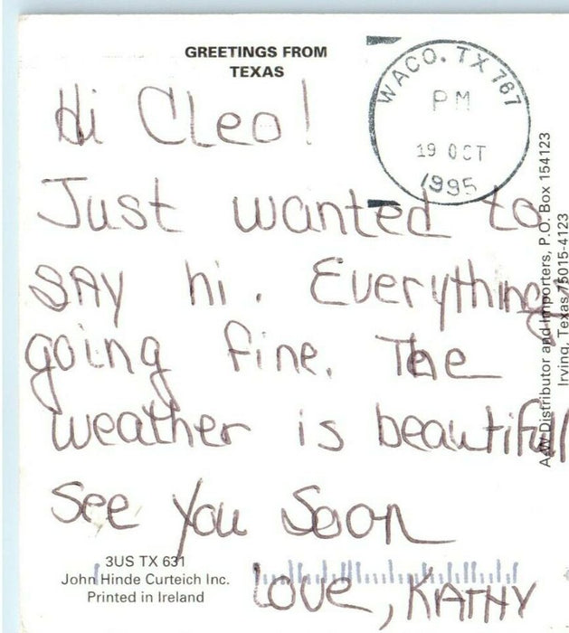 1995 Deep In The Heart Of Waco Texas TX Posted Vintage Postcard