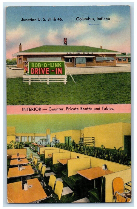 Bob O Link Drive In Interior Counter Private Booths Tables Columbus IN Postcard