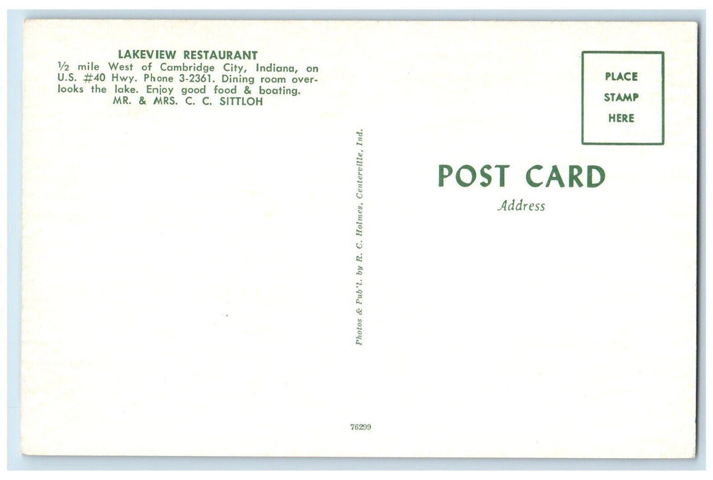 c1960s Lakeview Restaurant Dining Room Cambridge City Indiana IN Postcard