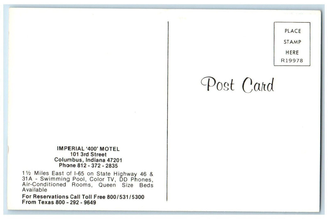 c1960's Imperial 400 Motel Roadside Cars Columbus Indiana IN Vintage Postcard