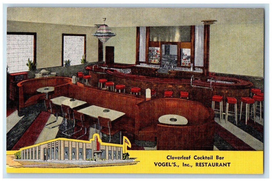 Vogel's Restaurant Cloverleaf Cocktail Bar Whiting Indiana IN Vintage Postcard