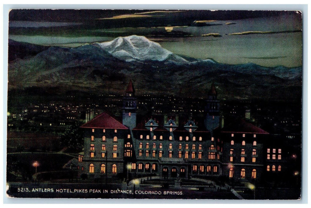 c1910 Antlers Hotel, Pikes Peak In Distance Colorado Springs CO Postcard