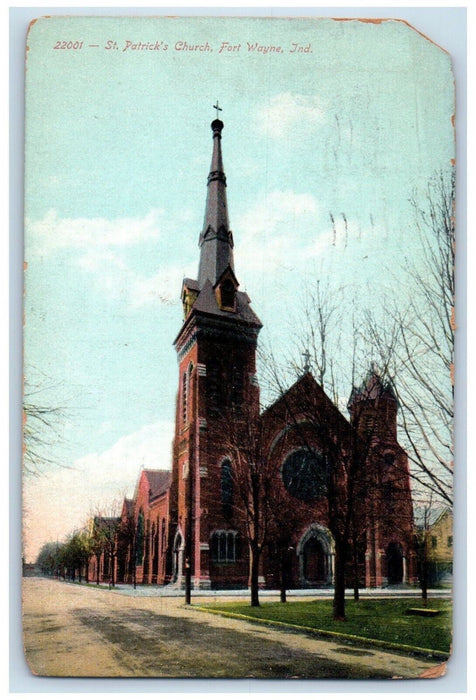 1907 St. Patrick's Church Street View Fort Wayne Indiana IN Antique Postcard