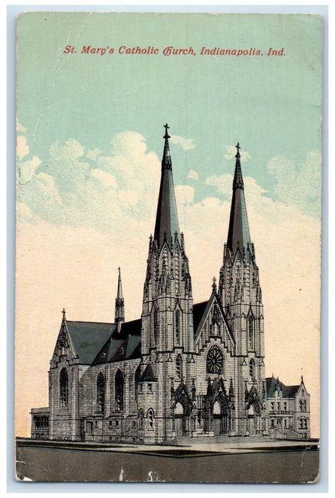 c1910's St. Mary's Catholic Church Indianapolis Indiana IN Antique Postcard