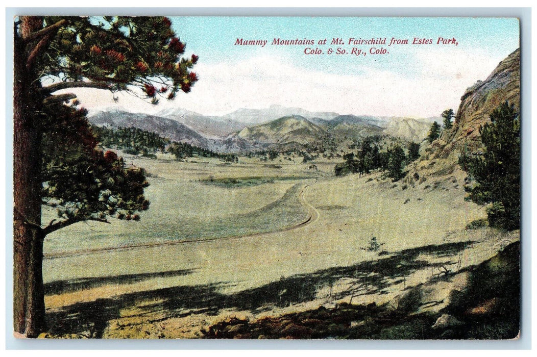 c1910 Mammy Mountains at Mt. Fairschild from Estes Park, Railway CO Postcard