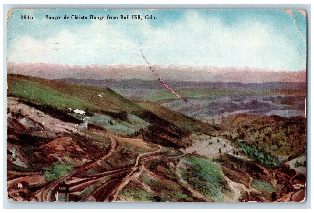 1909 Saugre De Christo Range from Bull Hill Colorado CO 10 Centimes Postcard