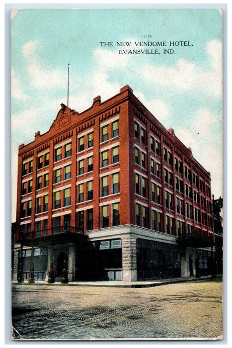 1909 The New Vendome Hotel Building Evansville Indiana IN Antique Postcard