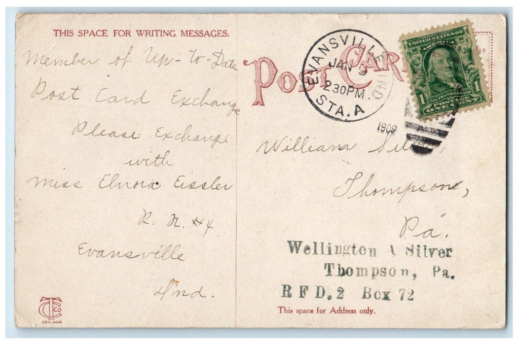 1909 The New Vendome Hotel Building Evansville Indiana IN Antique Postcard