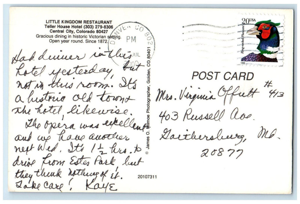 2000 Little Kingdom Restaurant Teller House Hotel Central City CO Postcard