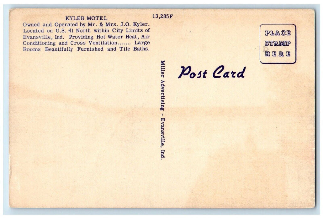 c1950's Kyler Motel Modern Steam Heat Fireproof Evansville Indiana IN Postcard