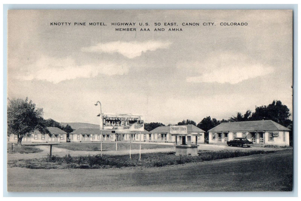 1951 Knotty Pine Motel Member AAA and AMHA East Canon City Colorado CO Postcard