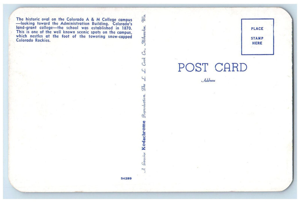 c1960's Historic Oval on Colorado A & M College Land-Grant College Postcard