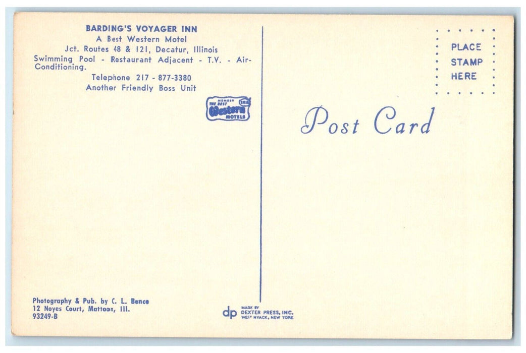 c1950's Barding's Voyager Inn Swimming Pool Decatur Illinois IL Vintage Postcard