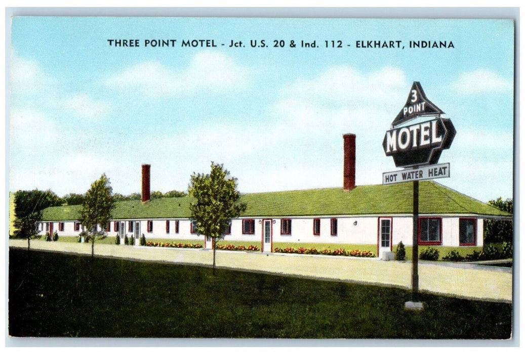 c1960's Three Point Motel Elkhart Indiana IN Unposted Vintage Postcard