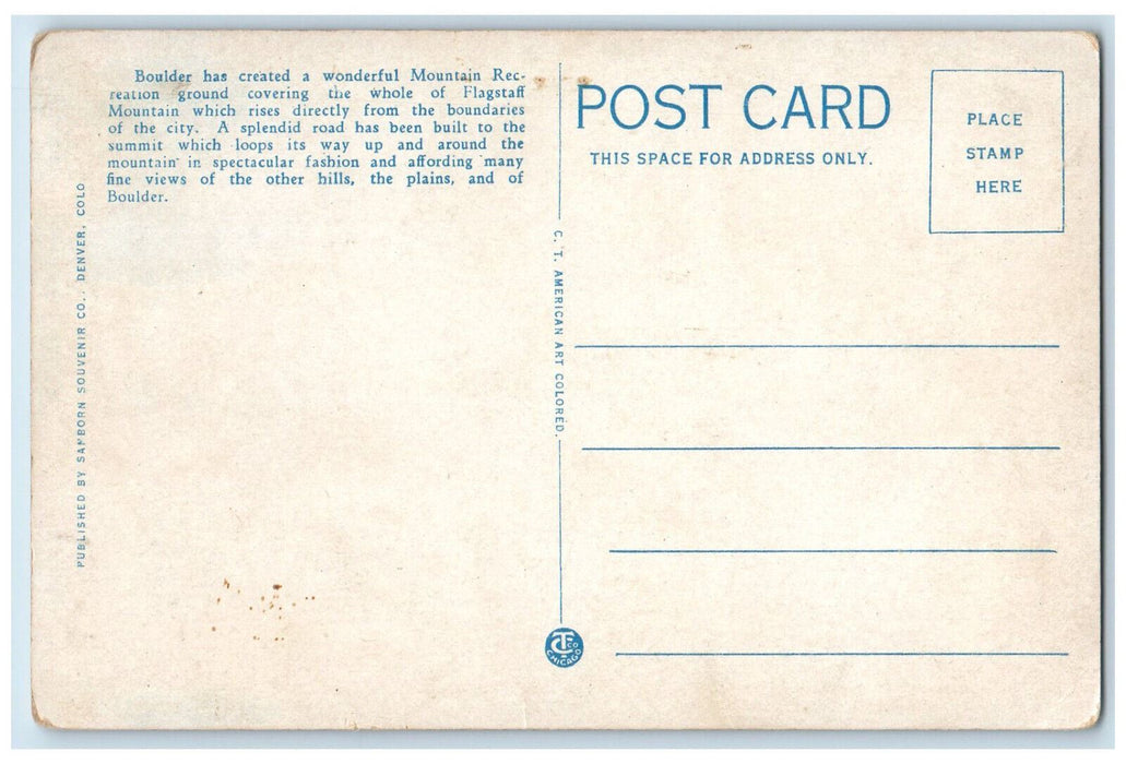 c1930's The Flagstaff Road, Flagstaff Mountain Boulder Colorado CO Postcard