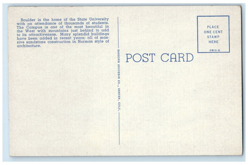 c1940's Campus and Prexy's Walk University of Colorado at Boulder CO Postcard