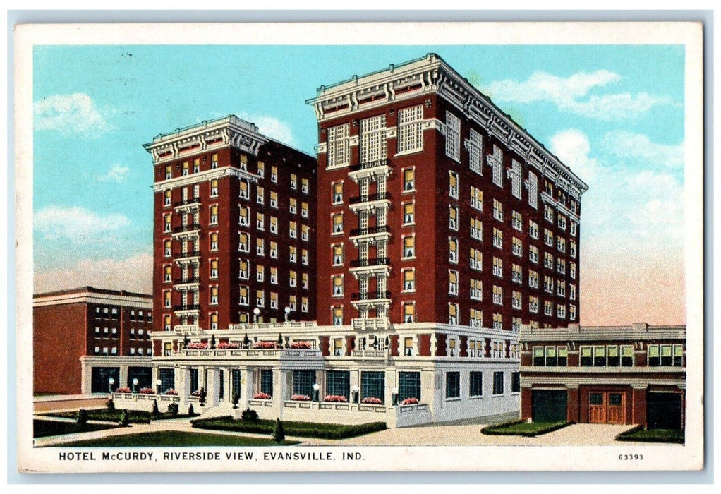 1929 Hotel McCurdy Riverside View Evansville Indiana IN Posted Antique Postcard