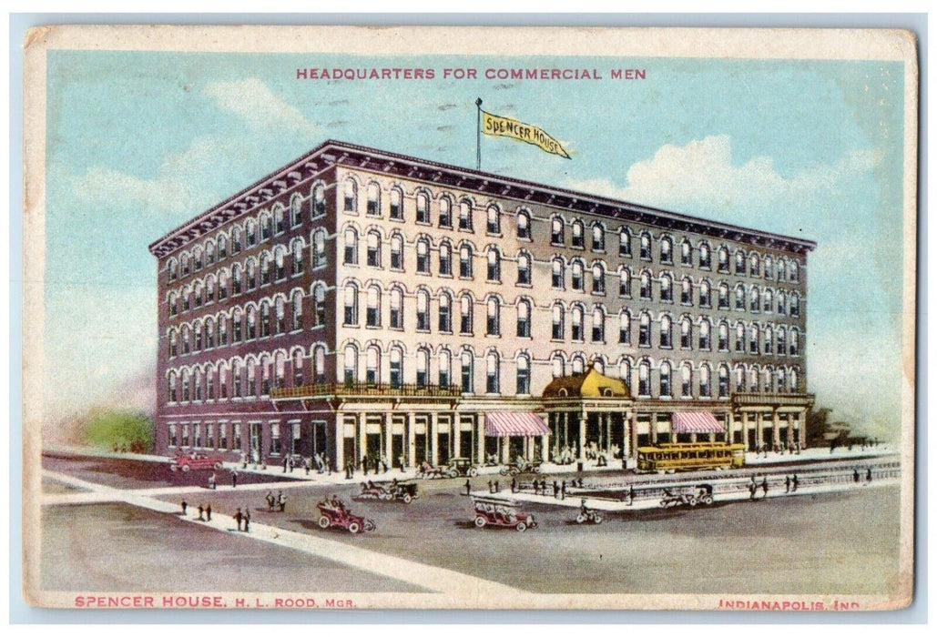 1915 Spencer House Trolley Street Car Indianapolis Indiana IN Antique Postcard