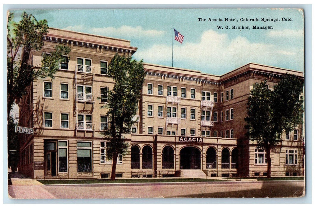 1911 W.O. Brinker, Manager of The Acacia Hotel Colorado Springs CO Postcard