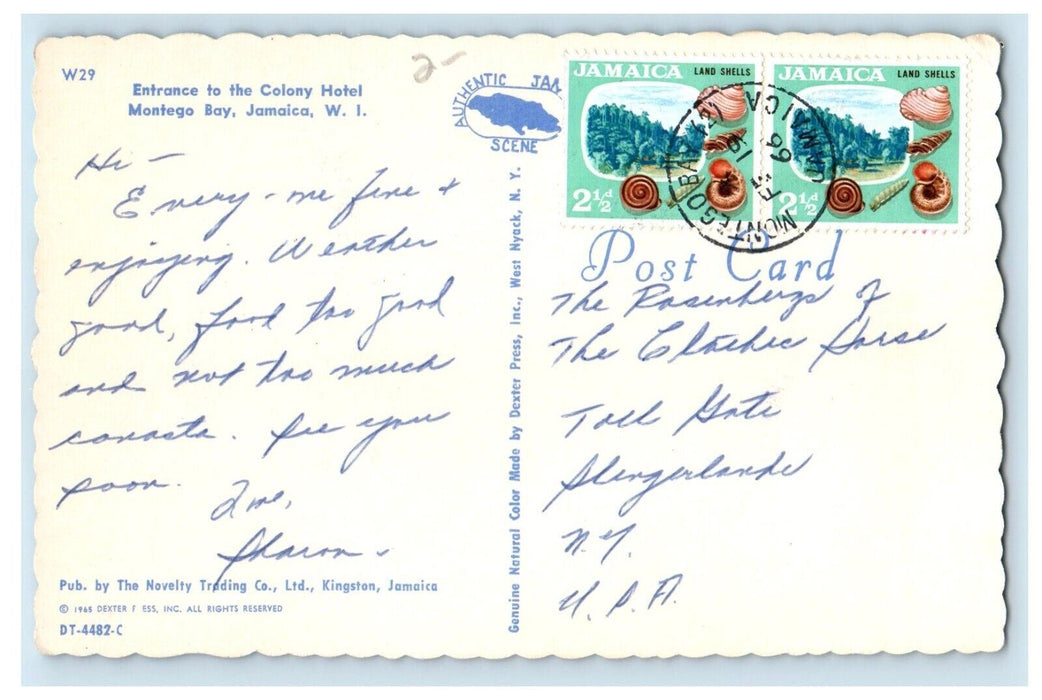 1966 Entrance To The Colony Hotel Montego Bay Jamaica W. I. Cars Posted Postcard