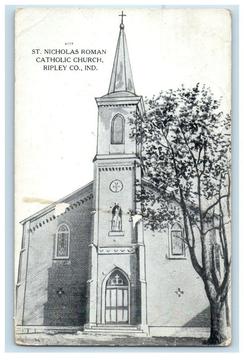 1916 St. Nicholas Roman Catholic Church Ripley Co. Indiana IN Antique Postcard