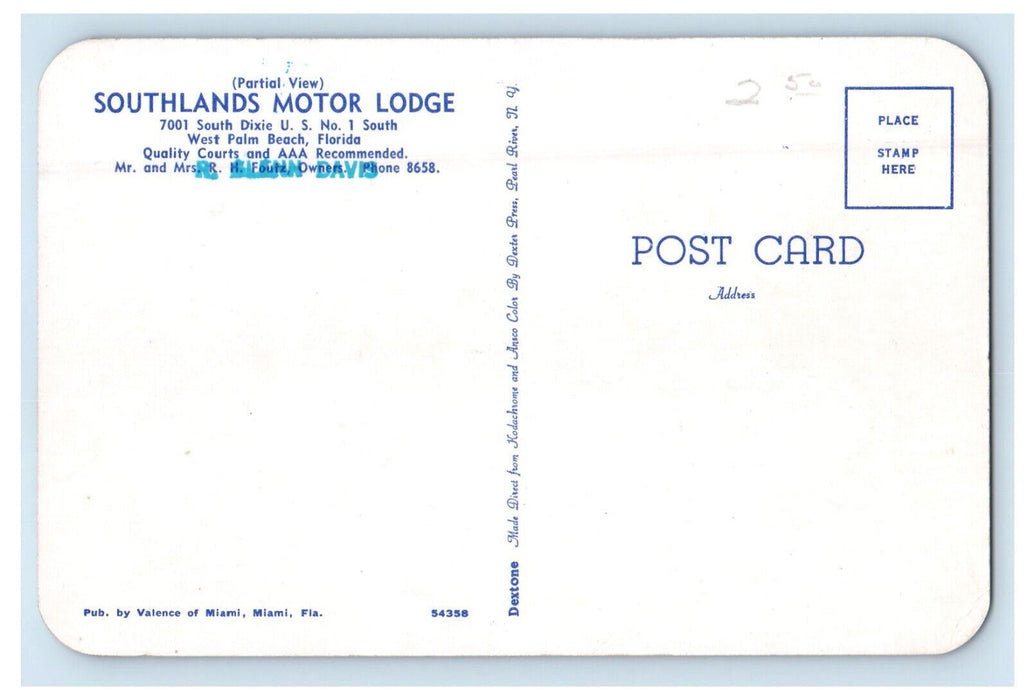 c1950s Partial View, Southlands Motor Lodge West Palm Beach FL Postcard