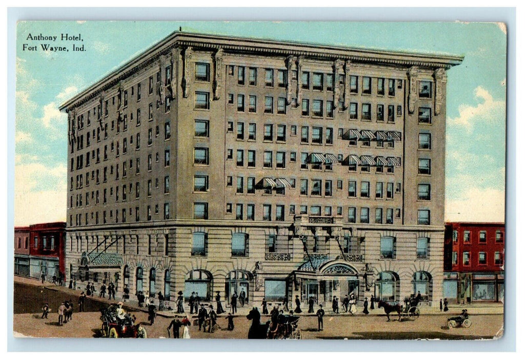c1910's Anthony Hotel Building Street View Fort Wayne Indiana IN Postcard
