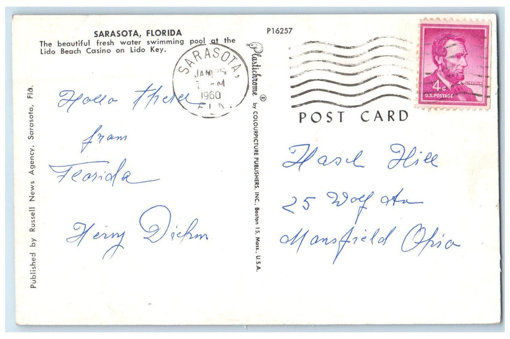 1960 Diving Woman Scene in Lido Beach Casino Sarasota FL Posted Postcard
