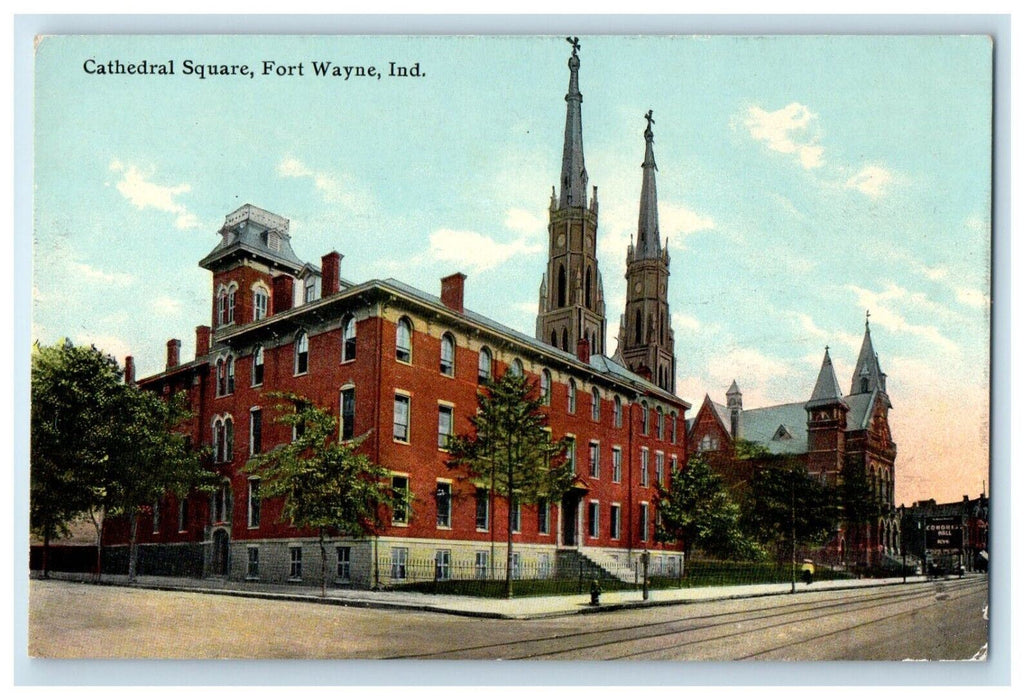 c1910's Cathedral Square Street View Fort Wayne Indiana IN Antique Postcard