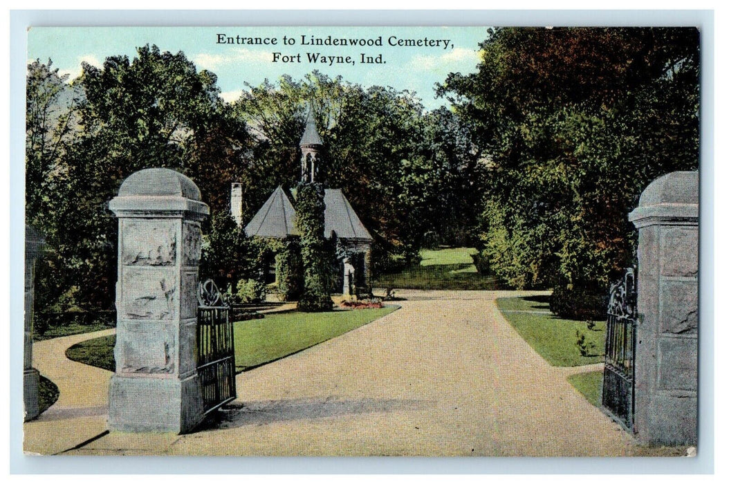 c1910's Entrance To Lindenwood Cemetery Fort Wayne Indiana IN Postcard