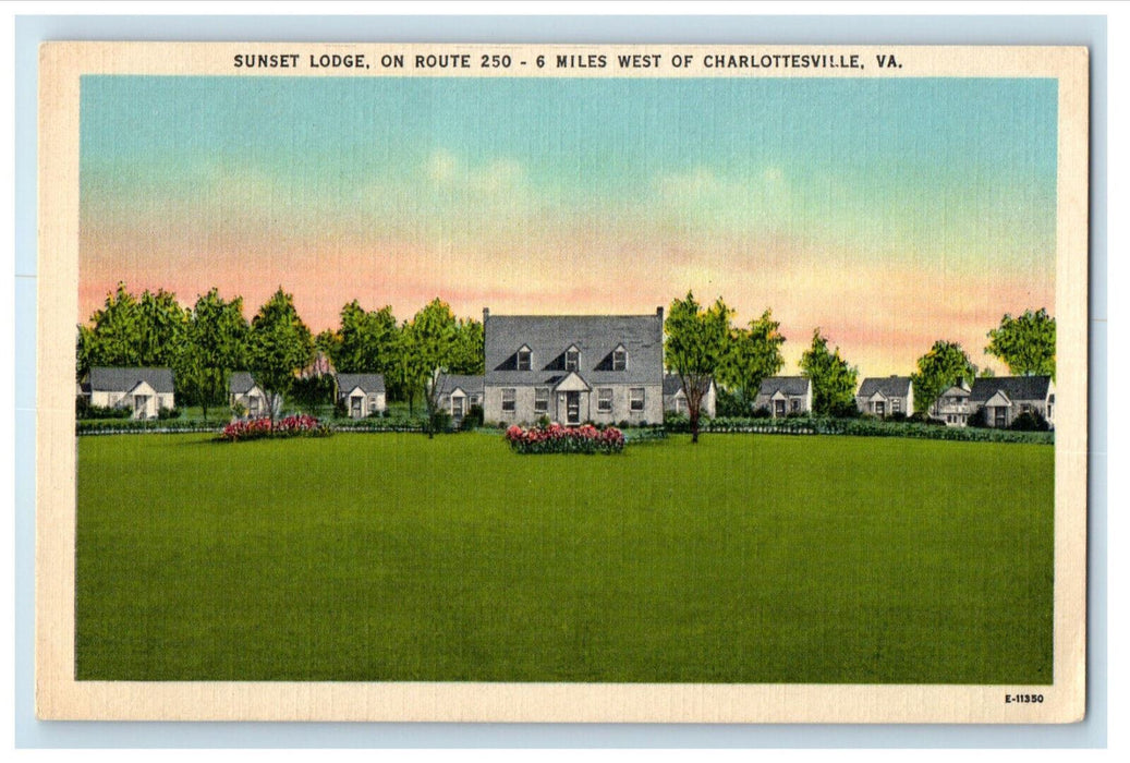 c1950s Sunset Lodge Route 250, Charlottesville Virginia VA Vintage Postcard