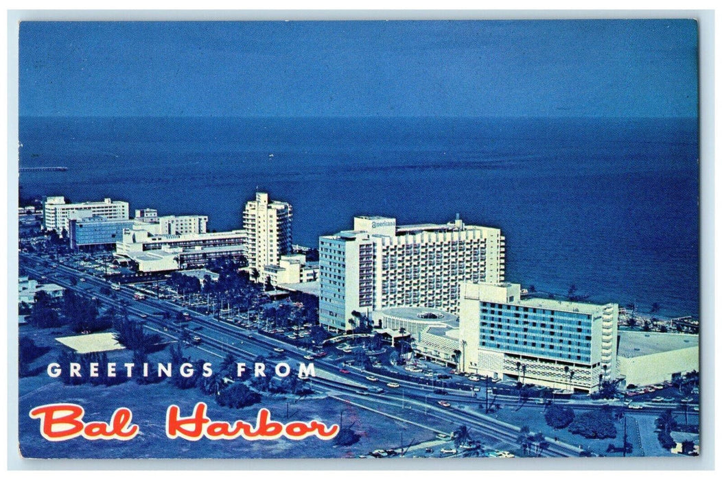 1965 Aerial View, Greetings from Bal Harbor, Miami Beach Florida FL Postcard