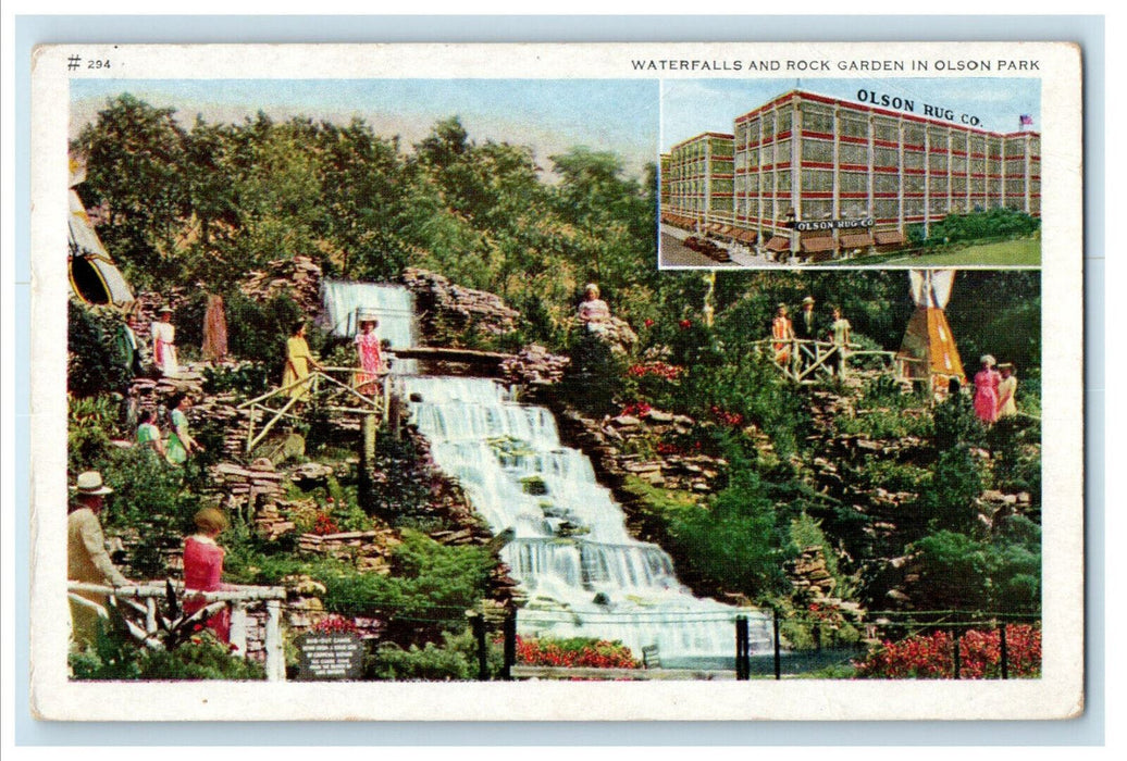 c1950s Waterfalls and Rock Garden in Olson Park, Chicago Illinois IL Postcard