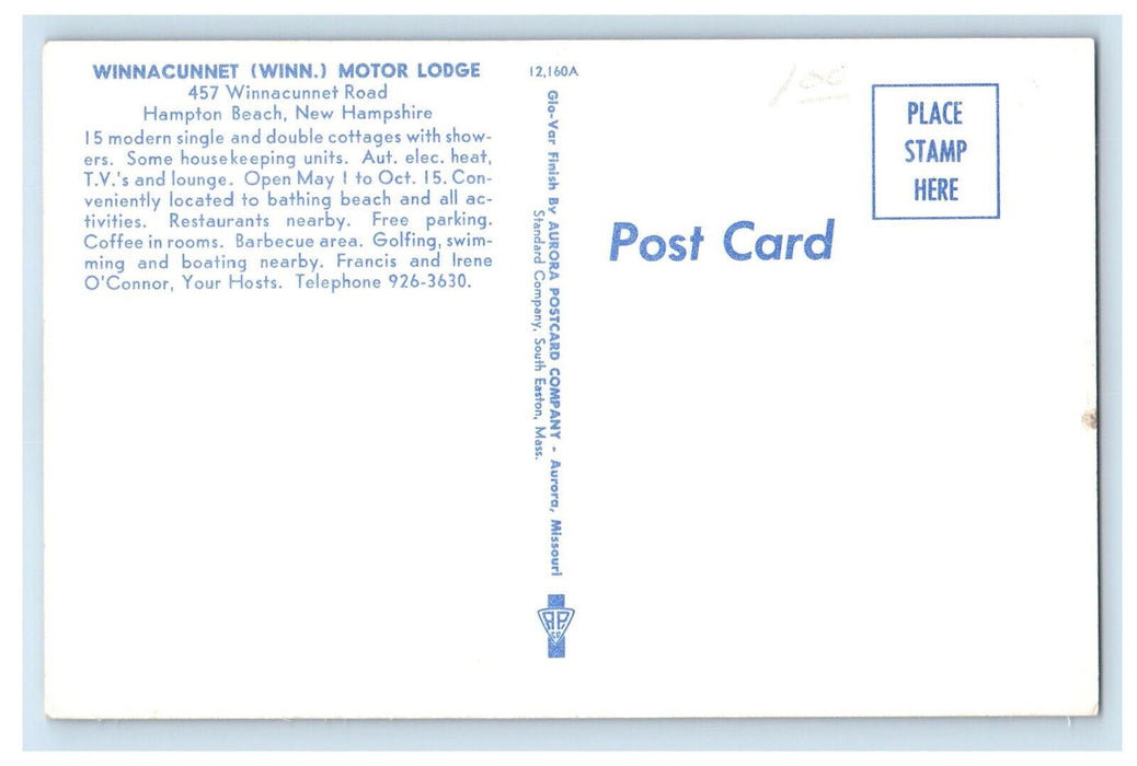 c1960s Winnacunnet (Winn.) Motor Lodge, Hampton Beach New Hampshire NH Postcard