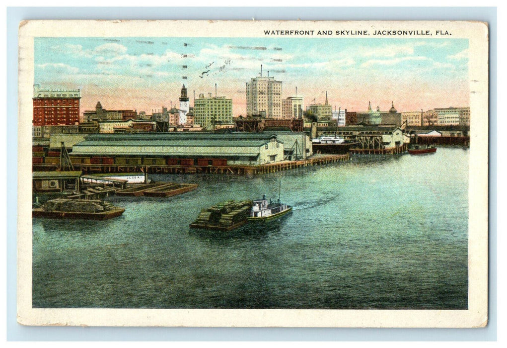 1923 Waterfront and Skyline Jacksonville Florida FL Posted Cancel Postcard