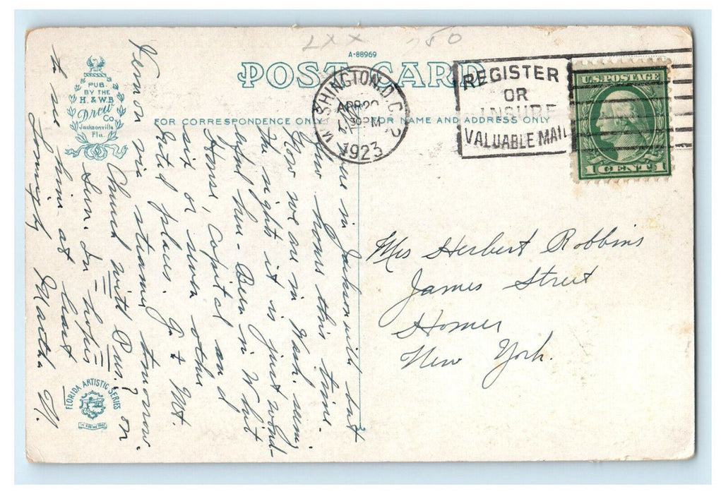1923 Waterfront and Skyline Jacksonville Florida FL Posted Cancel Postcard