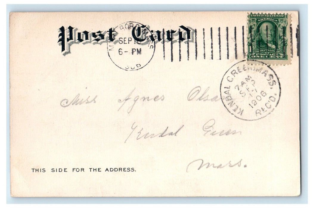 1906 Marlboro Massachusetts MA, Public Library Building Posted Antique Postcard