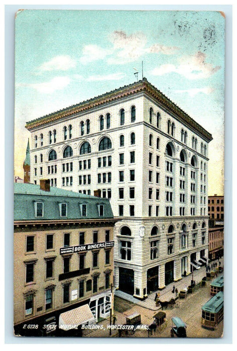 1908 State Mutual Building Book Binders Sign Worcester Massachusetts MA Postcard