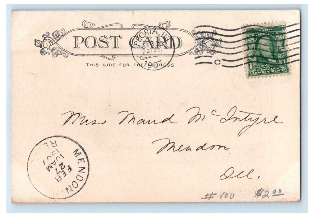 1907 Bradley Polytechnic Institute Peoria Illinois IL Posted Antique Postcard