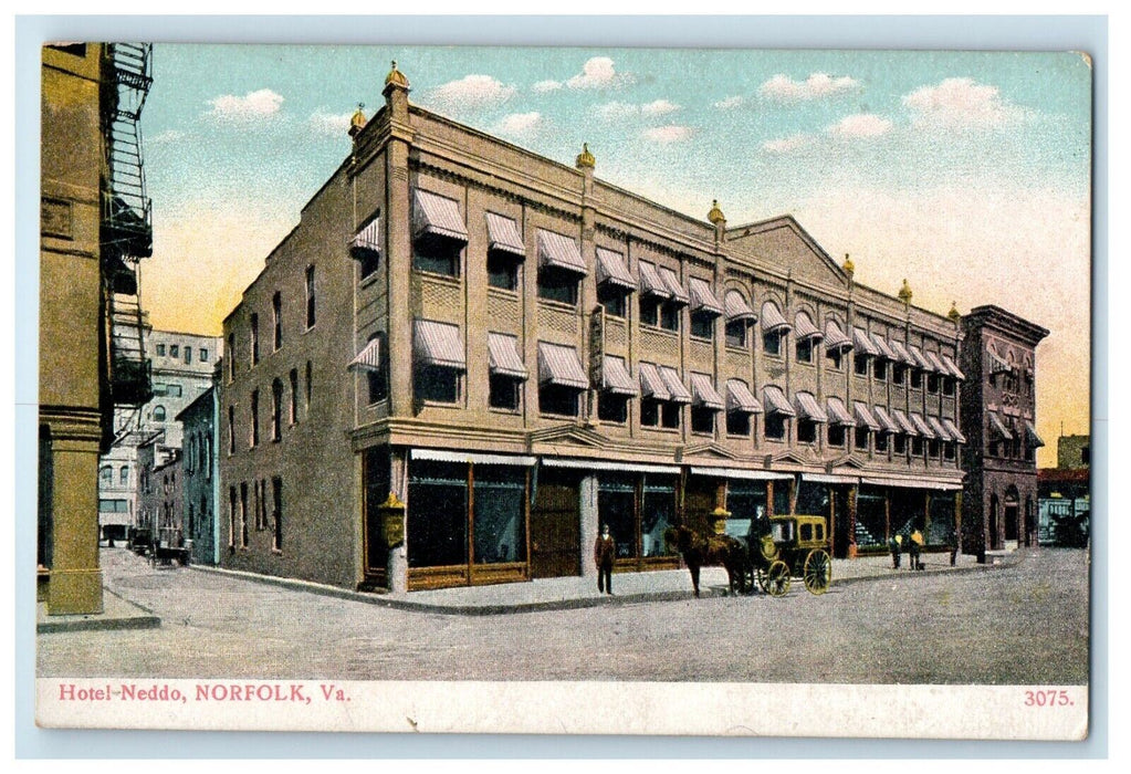 Hotel Neddo Building Horse Carriage Norfolk Virginia VA, Advertising Postcard