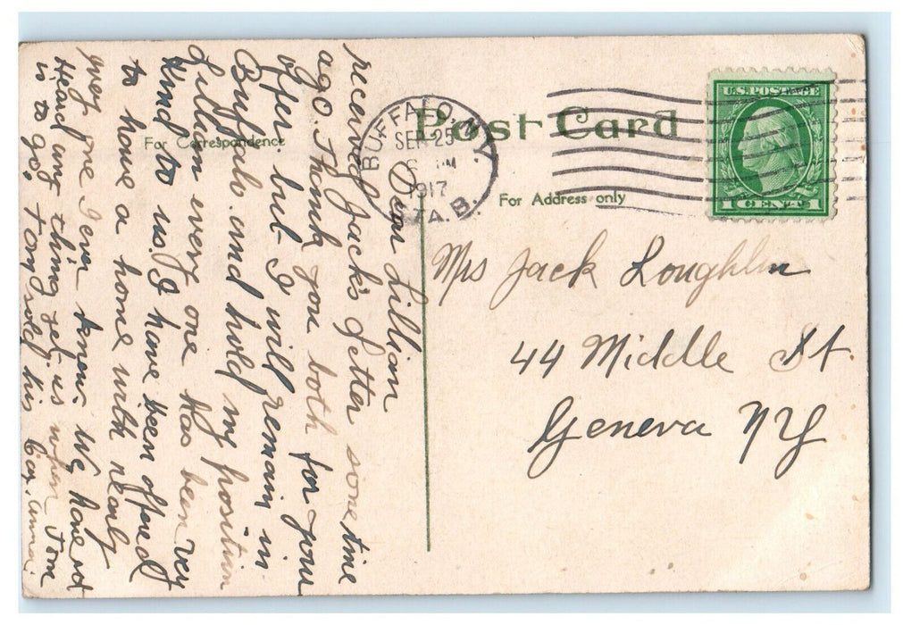 1917 Tranvia and Car Scene, Public Library Buffalo New York NY Posted Postcard