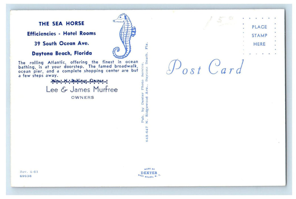 c1950s The Sea Horse, South Ocean Ave. Daytona Beach, Florida FL Postcard