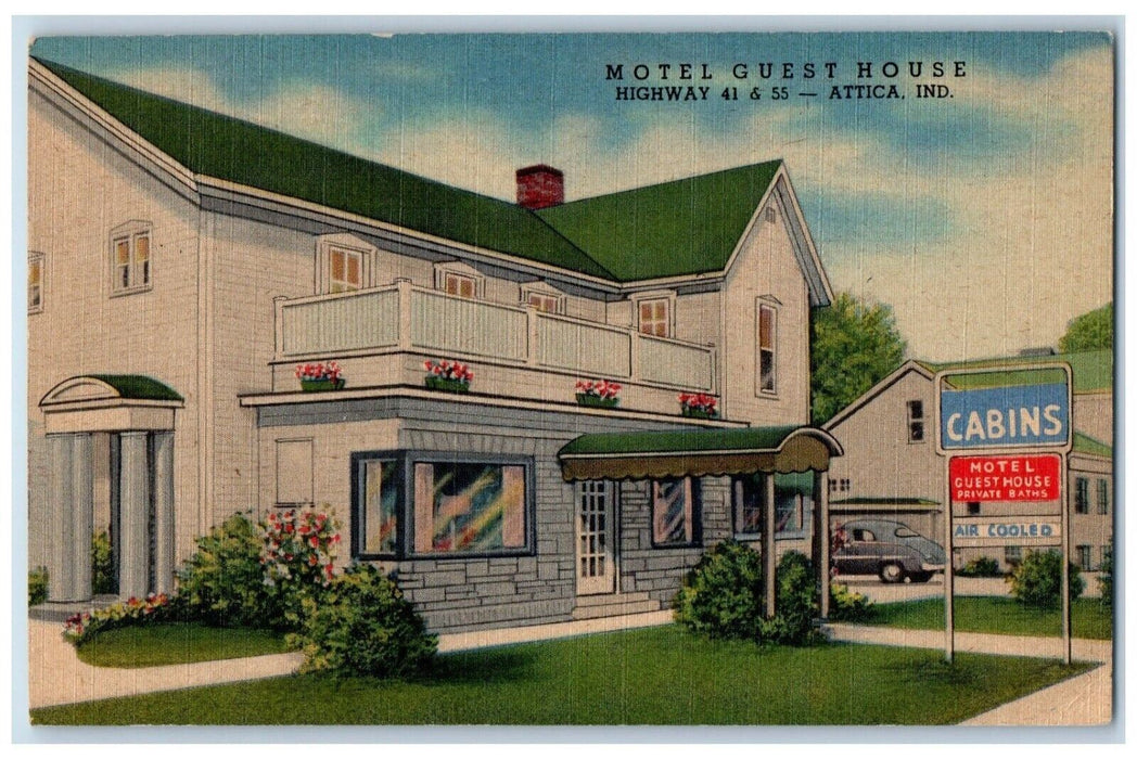 1951 Motel Guest House Cabins Highway 41 & 55 Attica Indiana IN Vintage Postcard