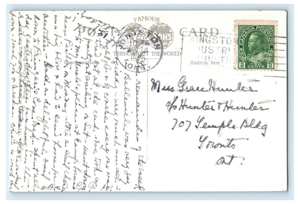 1925 Queens University Kingston Ontario Canada CA Posted Cancel Postcard