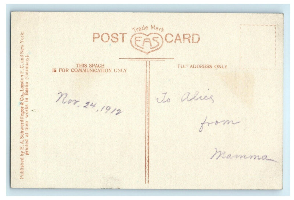 Christmas Girl Bell EAS Hand Painted Glossy RPPC 1912 Antique Postcard