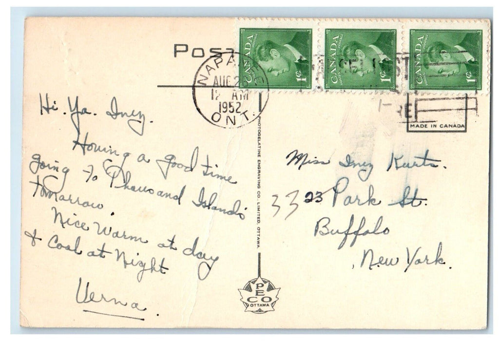1952 Harvey Warner Park Gazebo Napanee Ontario Canada Posted Vintage Postcard