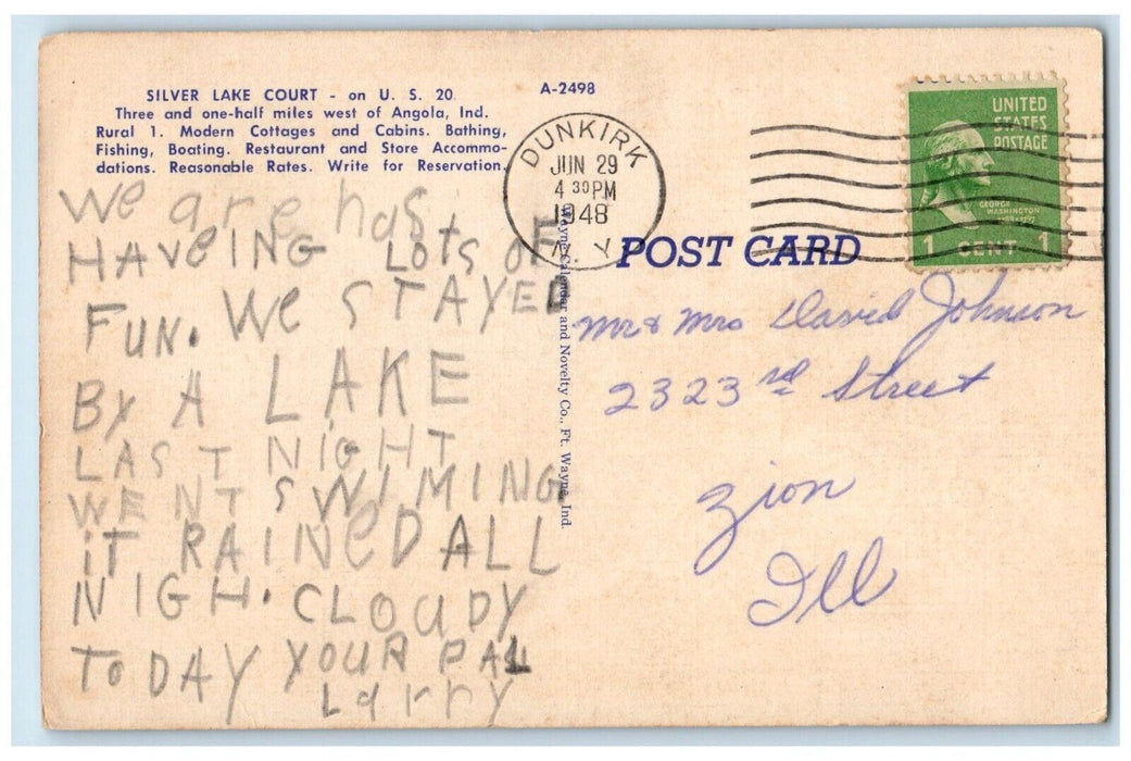 1948 Aerial View Of Silver Lake Court Angola Indiana IN Posted Vintage Postcard